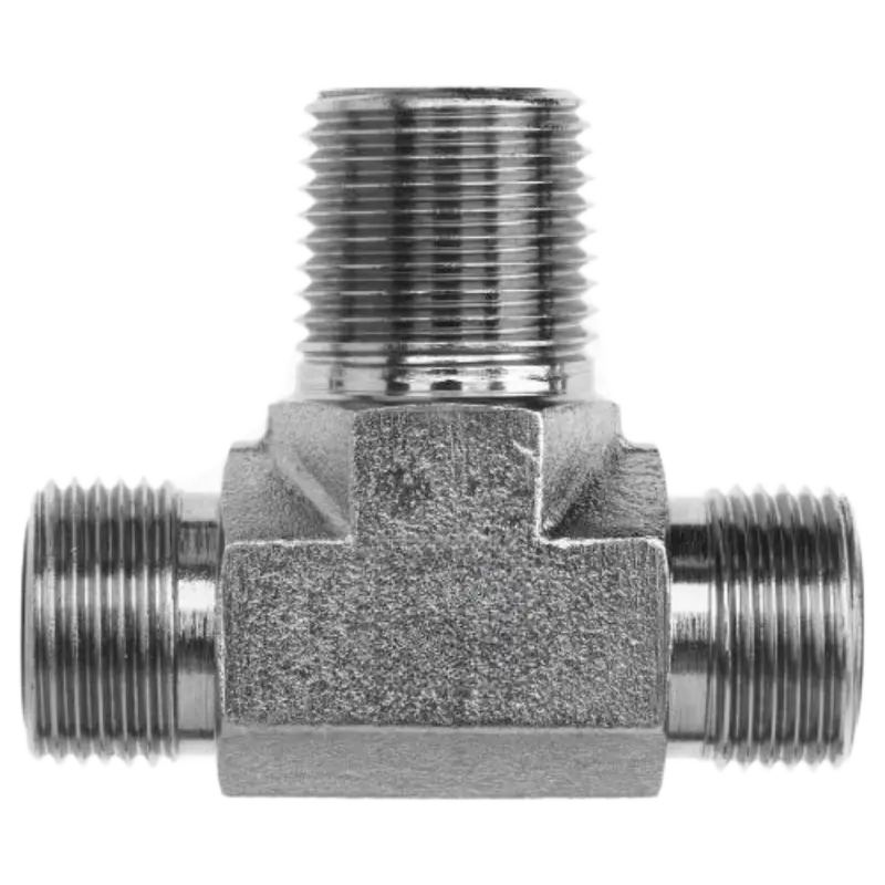 Fs2601-10-10-08-Fg : Onehydraulics Tee Steel Adapter, 1-14 (-10) Male Orfs X 1-14 (-10) Male Orfs X 1/2-14 (-08) Male Nptf, 6000Psi 1