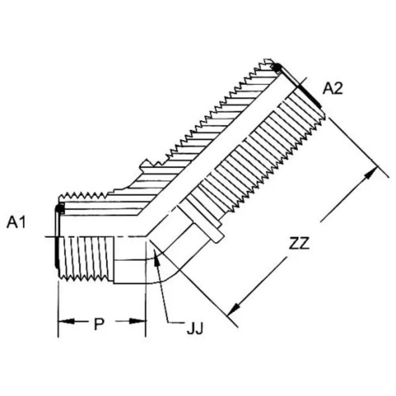 Fs2702-16-16-Fg : Onehydraulics 45-Degree Steel Adapter, 1-7/16-12 (-16) Male Orfs X 1-7/16-12 (-16) Male Orfs Bulkhead, 6000Psi 2