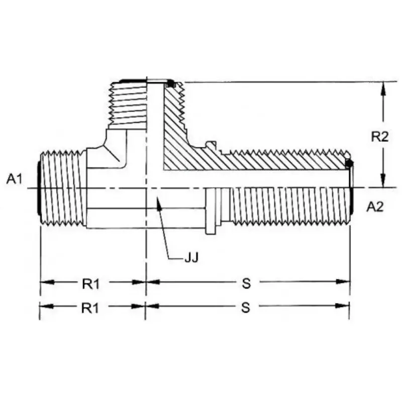 Fs2704-16-16-16-Fg : Onehydraulics Bulkhead Run Tee Steel Adapter, 1-7/16-12 (-16) Male Orfs X 1-7/16-12 (-16) Male Orfs X 1-7/16-12 (-16) Male Orfs, 6000Psi 2