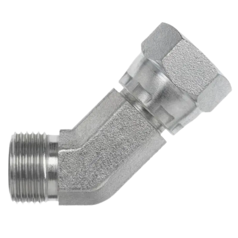 Fs6502-16-16-Fg : Onehydraulics 45-Degree Steel Adapter, 1-7/16-12 (-16) Male Orfs X 1-7/16-12 (-16) Female Orfs Swivel, 3600Psi 1