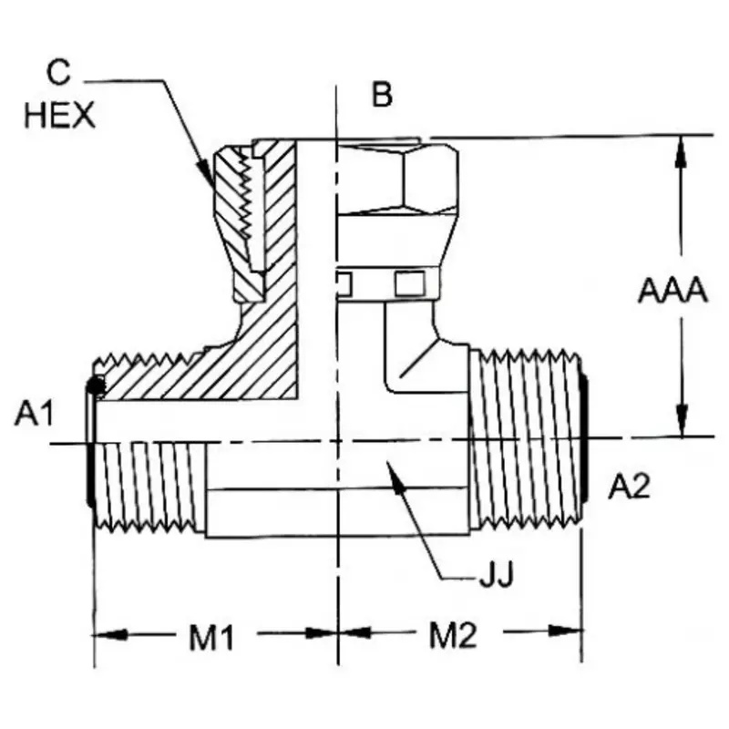 Fs6600-06-06-06-Fg : Onehydraulics Branch Tee Steel Adapter, 11/16-16 (-06) Male Orfs X 11/16-16 (-06) Male Orfs X 11/16-16 (-06) Female Orfs Swivel, 9200Psi 2