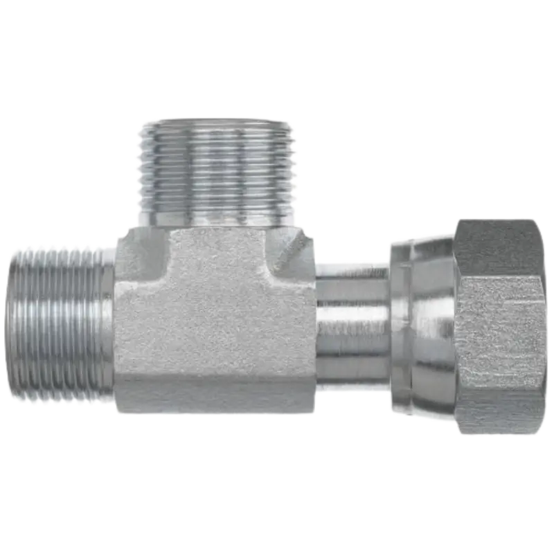 Fs6602-10-10-10-Fg : Onehydraulics Run Tee Steel Adapter, 1-14 (-10) Male Orfs X 1-14 (-10) Female Orfs Swivel X 1-14 (-10) Male Orfs, 6000Psi 1