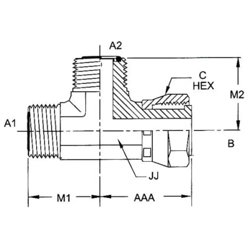 Fs6602-16-16-16-Fg : Onehydraulics Run Tee Steel Adapter, 1-7/16-12 (-16) Male Orfs X 1-7/16-12 (-16) Female Orfs Swivel X 1-7/16-12 (-16) Male Orfs, 6000Psi 2