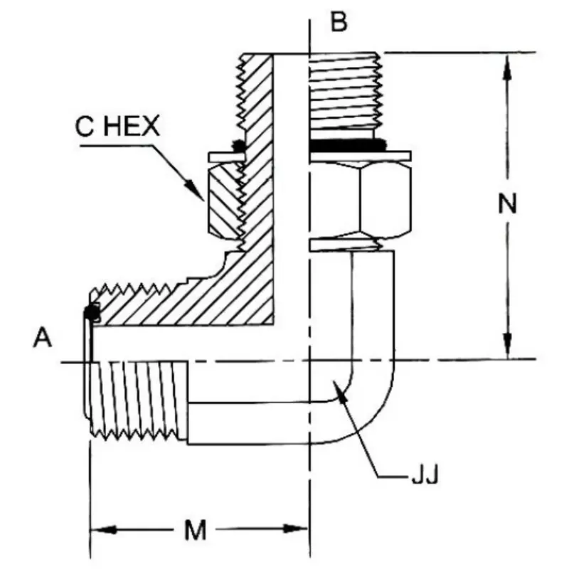 Fs6801-10-08-Nwo-Fg : Onehydraulics 90-Degree Steel Adapter, 1-14 (-10) Male Orfs X 3/4-16 (-08) Male Adjustable Orb, 6000Psi 2
