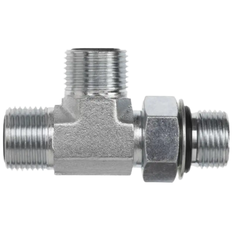 Fs6804-16-16-16-Nwo-Fg : Onehydraulics Tee Steel Adapter, 1-7/16-12 (-16) Male Orfs X 1-5/16-12 (-16) Male Adjustable Orb X 1-7/16-12 (-16) Male Orfs, 4000Psi 1