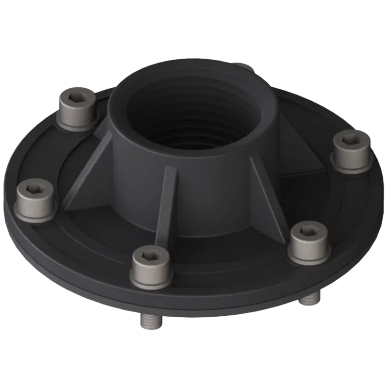 Lk73 Pa 1"F : Giebel Flange Adapter With 6X M5 Screws And Gasket (Din 24557), 73Mm Bolt Circle, Pa6 Gf30 Reinforced Nylon, Nbr Seals, 1" Female Npt Connection 1