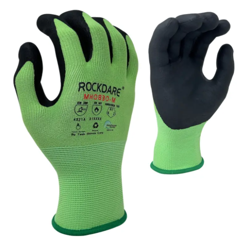 Mh0830 : 15 Gauge Green R-Pet/Spandex Shell, Black Molecule-Foam Nitrile Palm Coated, Touchscreen Compatible, 12-Pack 1