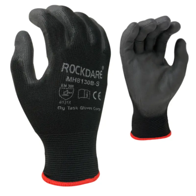 Mh8130b : Rockdare 13 Gauge Black Polyester Shell, Black Polyurethane Palm Coated, 12-Pack 1