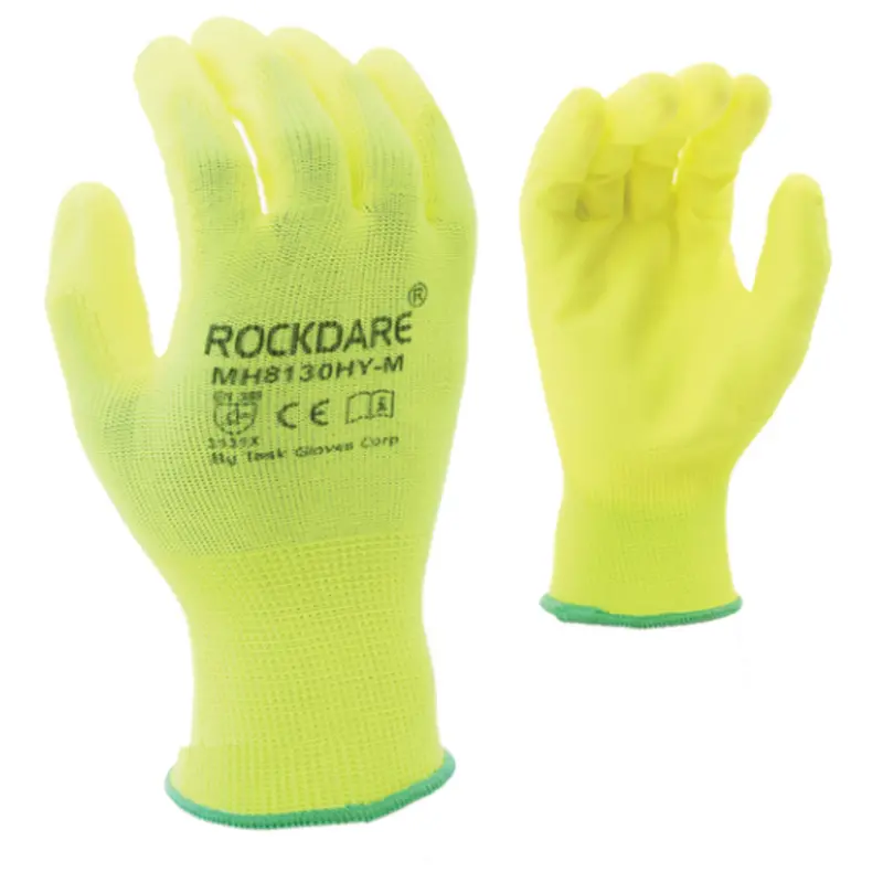 Mh8130hy : Rockdare 13 Gauge Hi-Vis Yellow Polyester Shell, Yellow Polyurethane Palm Coated, 12-Pack 1