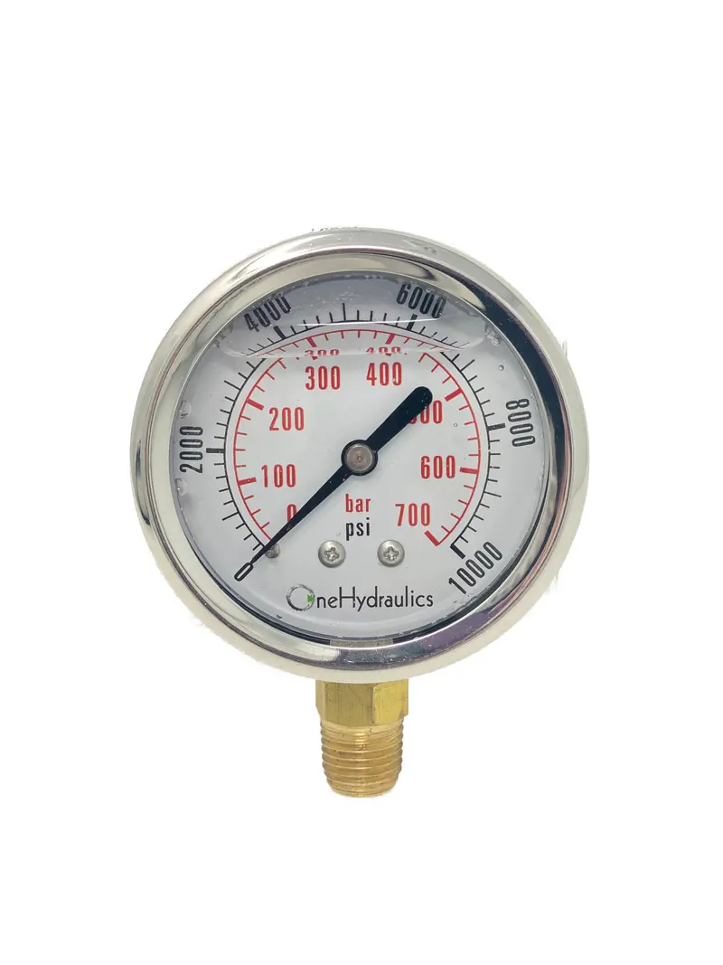 Ohi-G-2.5-10K-S : Onehydraulics 2.5 Face Pressure Gauge, 0-10,000Psi Pressure Range, 1/4 Npt, Stem Mounted Style 1