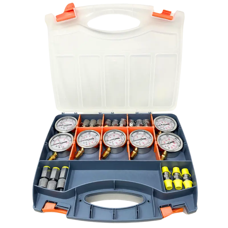 Ohi-Gauge-Kit-Analog : Onehydraulics Hydraulic Test Pressure Gauge Kit With Hard Case, Test Points, Gauge Adapters, Hose Whips & Multiple Pressure Range Gauges 1