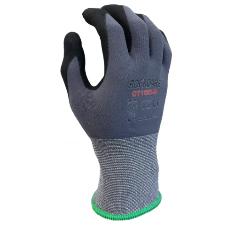 Ot1002 : Rockdare 15 Gauge Gray Nylon Shell, Black Micro-Foam Nitrile Palm Coated, Touchscreen Compatible, Fda 21 Cfr 177.1520 Compliant, 12-Pack 2