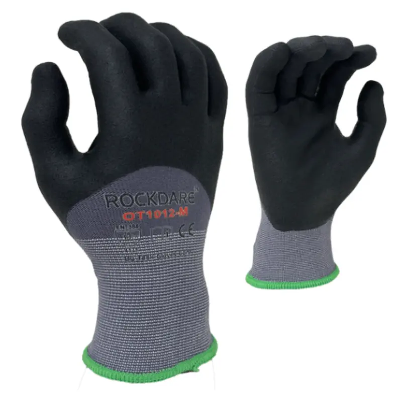 Ot1012 : Rockdare 15 Gauge Gray Nylon Shell, Black Micro-Foam Nitrile 3/4 Coated, Touchscreen Compatible, Fda 21 Cfr 177.1520 Compliant, 12-Pack 1