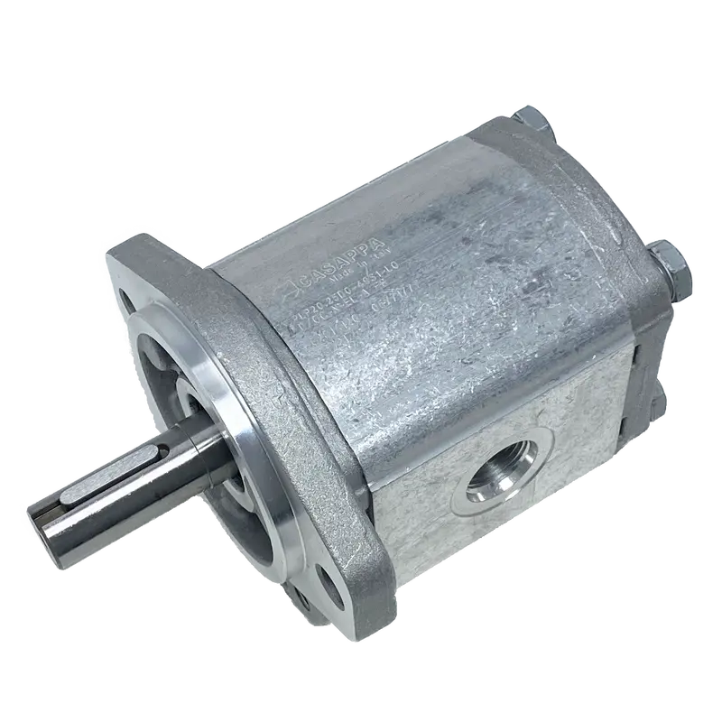 Phm20.27,8R0-49S9-Loc/Og-N-El : Casappa Polaris Gear Motor, 28.21Cc, 2900Psi, 2500Rpm, Reversible, External Drain, 3/4" Bore X 3/16" Key Shaft, Sae A 2-Bolt Flange, 0.625 (5/8") #10 Sae In, 1.25" #20 Sae Out, Cast Iron Body, Aluminum Flange 1