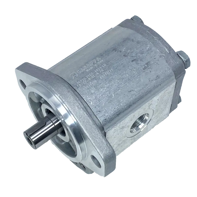 Phm20.27,8R0-50S9-Loc/Og-N-El : Casappa Polaris Gear Motor, 28.21Cc, 2900Psi, 2500Rpm, Reversible, External Drain, 3/4" Bore X 3/16" Key Shaft, Sae A 2-Bolt Flange, 0.625 (5/8") #10 Sae In, 1.25" #20 Sae Out, Cast Iron Body, Aluminum Flange 1
