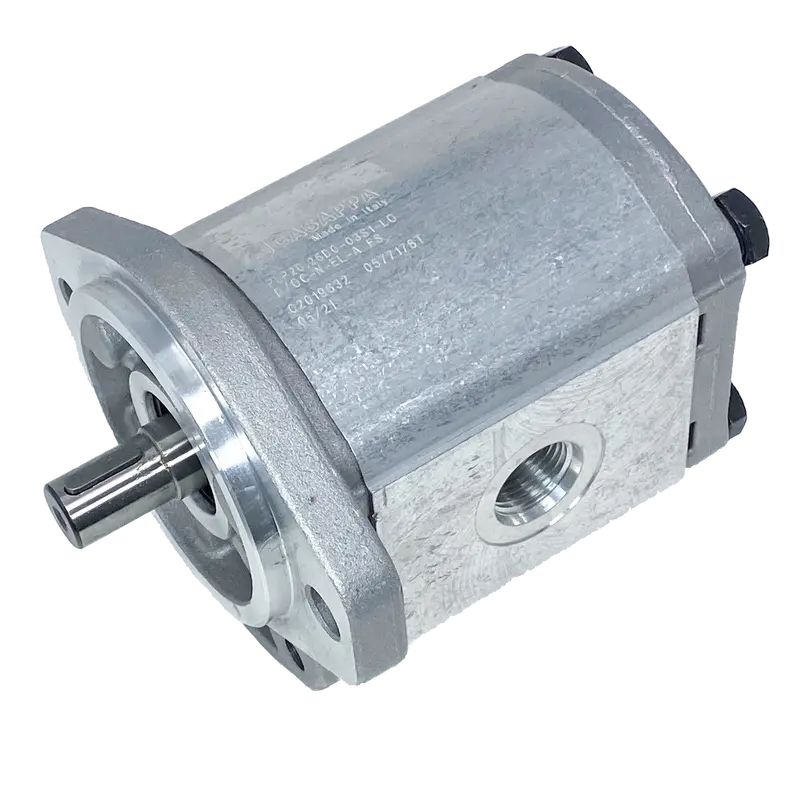 Plm20.25R0-31S1-Loc/Od-N-El : Casappa Polaris Gear Motor, 26.42Cc, 2465Psi Rated, 3045Rpm, Reversible Rear External Drain, 5/8" Bore X 5/32" Key Shaft, Sae A 2-Bolt Flange, 0.625 (5/8") #10 Sae Inlet, 0.75 (3/4") #12 Sae Outlet, Aluminum Body & Flange 1