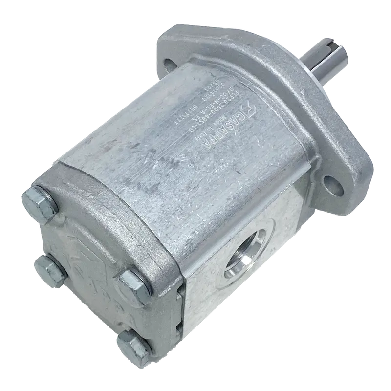 Plm20.31,5B0-49S1-Loc/Od-N-El : Casappa Polaris Gear Motor, 33.03Cc, 1885Psi Rated, 2465Rpm, Reversible Interior Drain, 3/4" Bore X 3/16" Key Shaft, Sae A 2-Bolt Flange, 0.625 (5/8") #10 Sae Inlet, 0.75 (3/4") #12 Sae Outlet, Aluminum Body & Flange 2