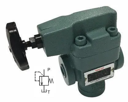 R-T03-3-12 : Nachi Inline Balanced Piston Relief Valve, 21 Gpm Rated, 3045Psi Rated, Direct-Acting, 500 To 3000Psi Adjustable Range, 3/8" Npt, Hand Screw Adjustment 1