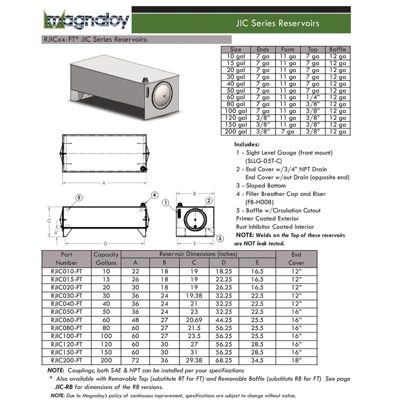Rjic120-Ft : Magnaloy Reservoir, Jic Welded Top, Welded Top, Carbon Steel, 120-Gallon Capacity 2