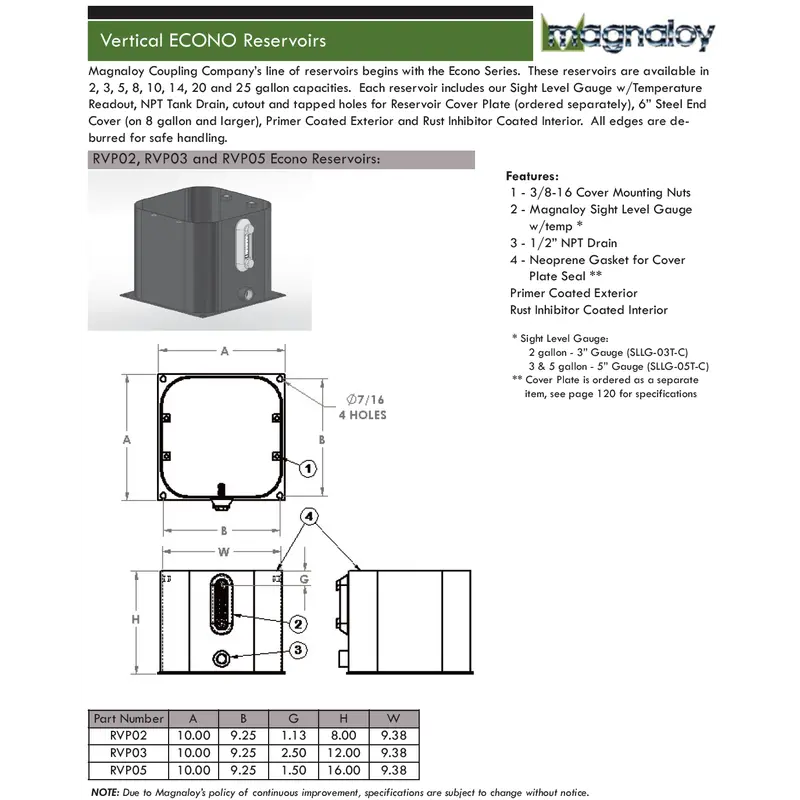 Rvp02 : Magnaloy Reservoir, Vertical, Non-Jic, Bolt-On Top, Carbon Steel, 2-Gallon Capacity 2