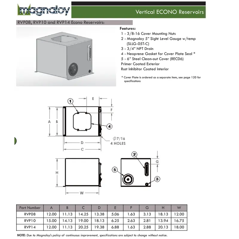 Rvp10 : Magnaloy Reservoir, Vertical, Non-Jic, Bolt-On Top, Carbon Steel, 10-Gallon Capacity 2