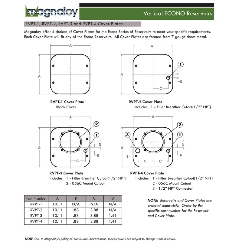 Rvpt-3 : Magnaloy Reservoir Lid Cover Plate, Vertical Econo Series, 7Ga, With Filler Breather & 56C Motor Cutout 2
