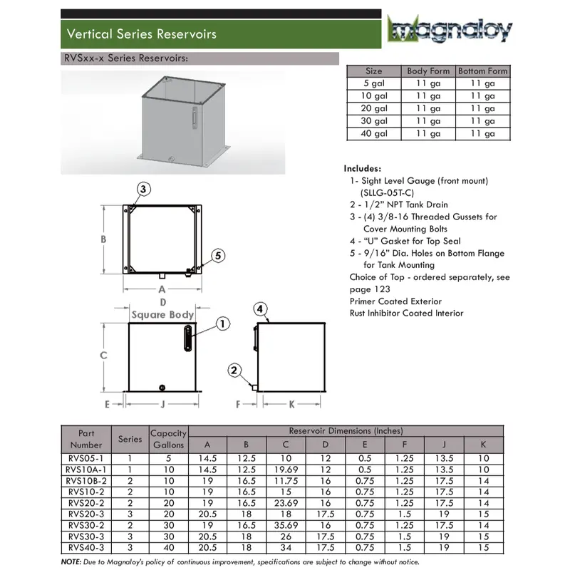 Rvs30-2 : Magnaloy Reservoir, Vertical, Non-Jic, Bolt-On Top, Carbon Steel, 30-Gallon Capacity 2