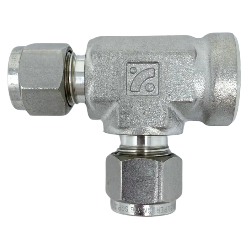 Sfrt 6-2N : Superlok Stainless Run Tee, 3/8" (-6) Tube Od X 3/8" (-6) Tube Od X 1/8-27 (-2N) Female Npt 1
