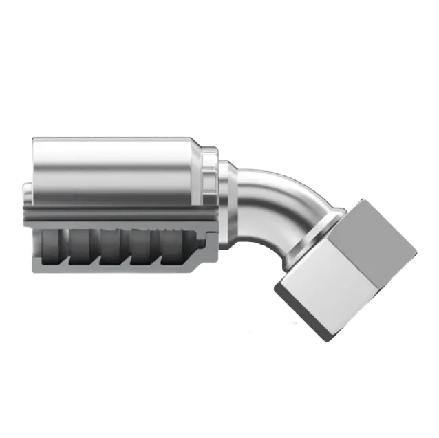 Sg-Dhfx45-1030 : Continental Hose Fitting, 0.625 (5/8") Hose Id, 30X2.0 Female Din Heavy, 45-Degree, Swivel Connection 1