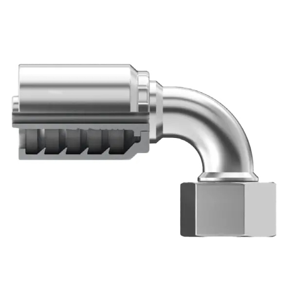 Sg-Offx90l-0810 : Continental Hose Fitting, 0.5 (1/2") Hose Id, 1-14 Female Orfs, 90-Degree, Swivel Connection 1