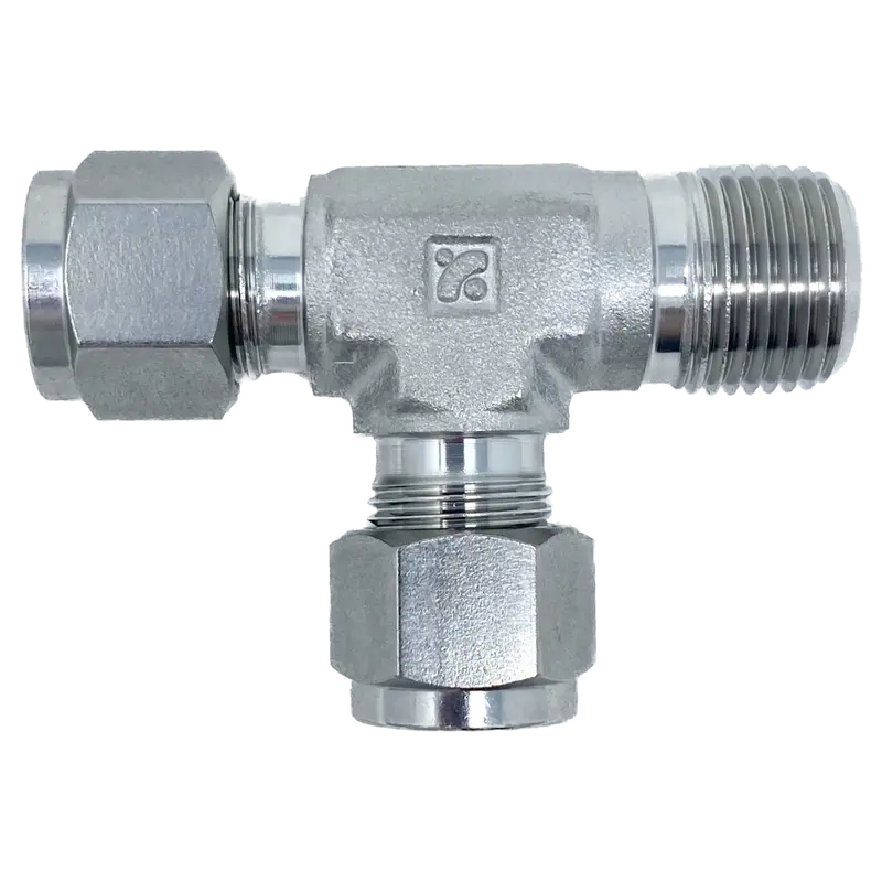 Smrt 2-4N : Superlok Stainless Run Tee, 1/8" (-2) Tube Od X 1/2" (-2) Tube Od X 1/4-18 (-4N) Male Npt 1