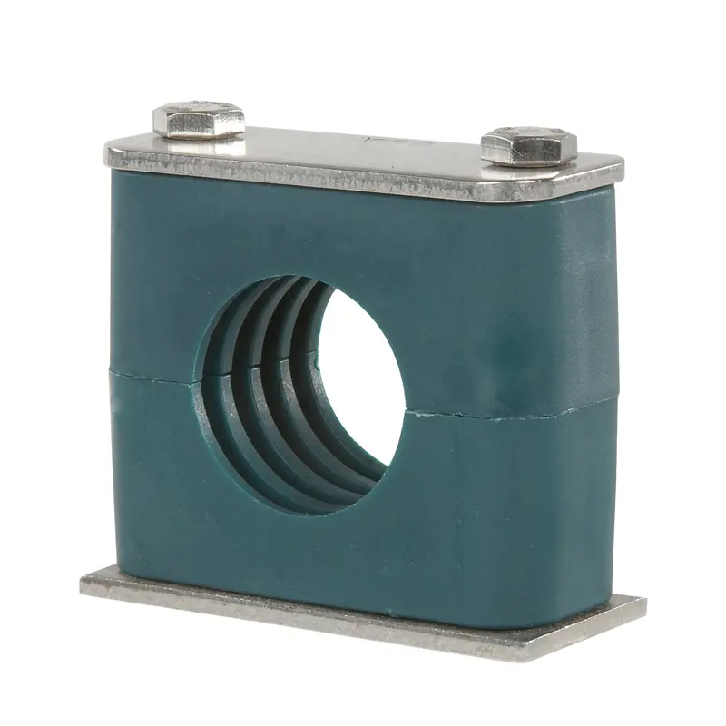 Sp-213.5-Pp-Dp-As-U-W5 : Stauff Clamp, Single Weld Plate, 0.53" (13.5Mm) Od, For 1/4" Pipe, Green Pp Insert, Profiled Interior, 316Ss 1
