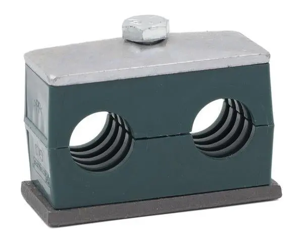 Sp-319/19-Pp-Gd-As-U-W10 : Stauff Twin Clamp, Single Weld Plate, 0.75 Inch (19Mm) Od, For 3/4" Tube, Green Polypropylene, Profiled Interior, Carbon Steel 1