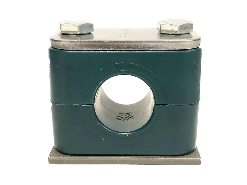 Sp-426.9-Pp-H-Dp-As-U-W10 : Stauff Clamp, Single Weld Plate, 1.06" (26.9Mm) Od, For 3/4" Pipe, Green Pp Insert, Smooth Interior, Carbon Steel 1