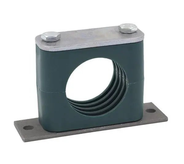 Spv-109.5-Pp-Dp-As-U-W10 : Stauff Clamp, Elongated Weld Plate, 0.375 Inch (9.5Mm) Od, For 3/8" Tube, Green Pp Insert, Profiled Interior, Carbon Steel 1