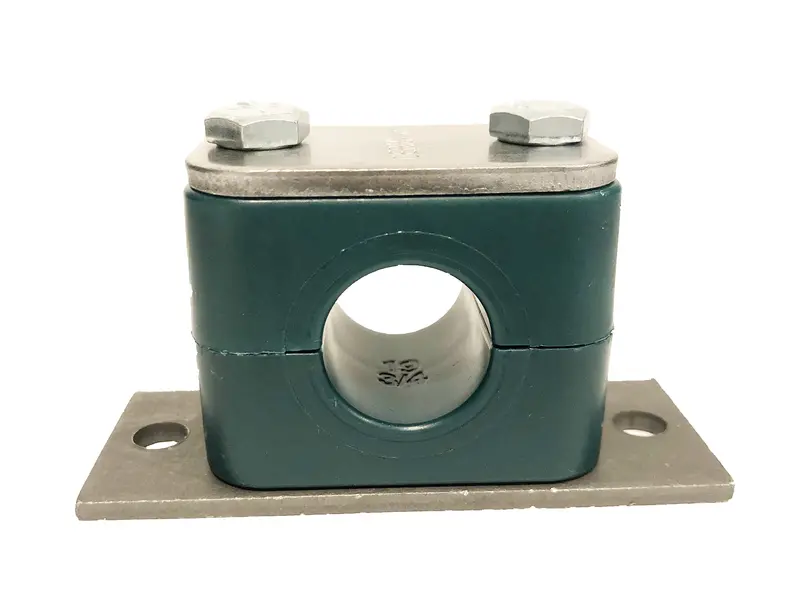 Spv-426.9-Pp-H-Dp-As-U-W10 : Stauff Clamp, Elongated Weld Plate, 1.06" (26.9Mm) Od, For 3/4" Pipe, Green Pp Insert, Smooth Interior, Carbon Steel 1