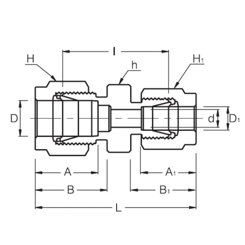 Sru 8M-4 : Superlok Straight Stainless Metric Tube Reducing Union, 8Mm (-8M) Tube Od X 1/4" (-4) Tube Od 2