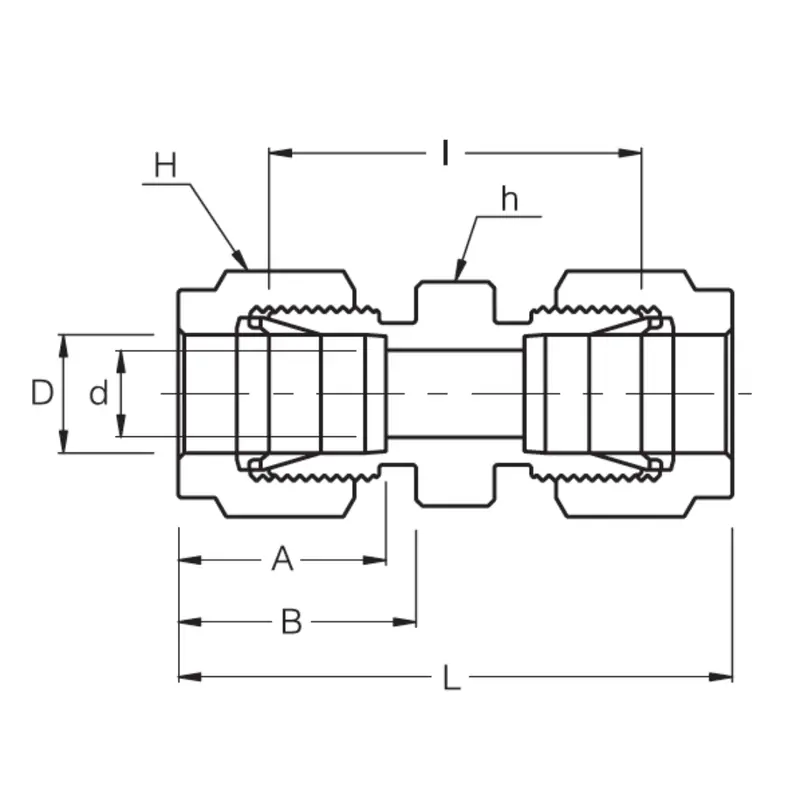 Su-14 : Superlok Straight Stainless Fractional Tube Union, 7/8" (-14) Tube Od 2