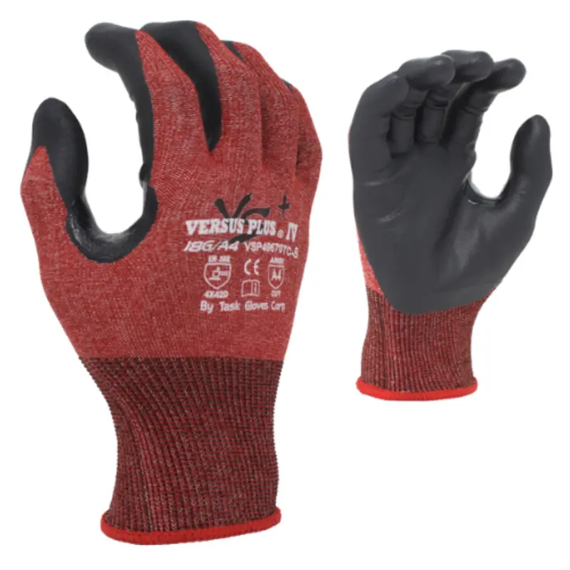 Vsp49670tc : Versus Plus 18 Gauge Red Falstone Fiber Shell, Black Soft-Foam Nitrile Palm Coated, Reinforced Thumb Saddle, Ansi Cut A4, Touchscreen Compatible, 12-Pack 1