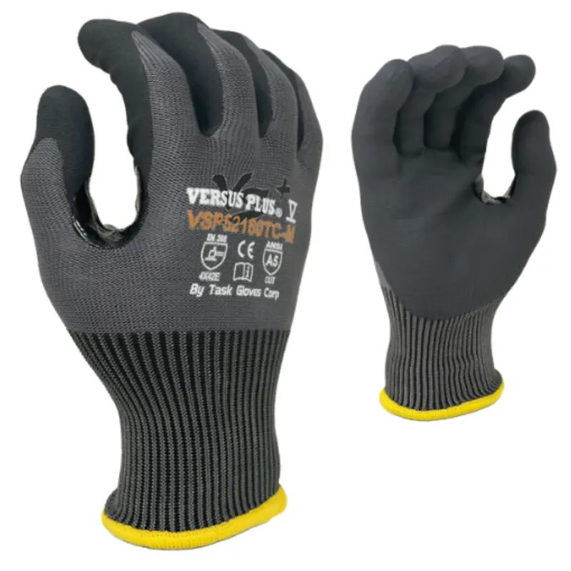 Vsp52160tc : Versus Plus 15 Gauge Gray Turnbull And R-Pet, Black Micro-Foam Nitrile Palm Coated, Reinforced Thumb Saddle, Ansi Cut A5, Touchscreen Compatible, 12-Pack 1