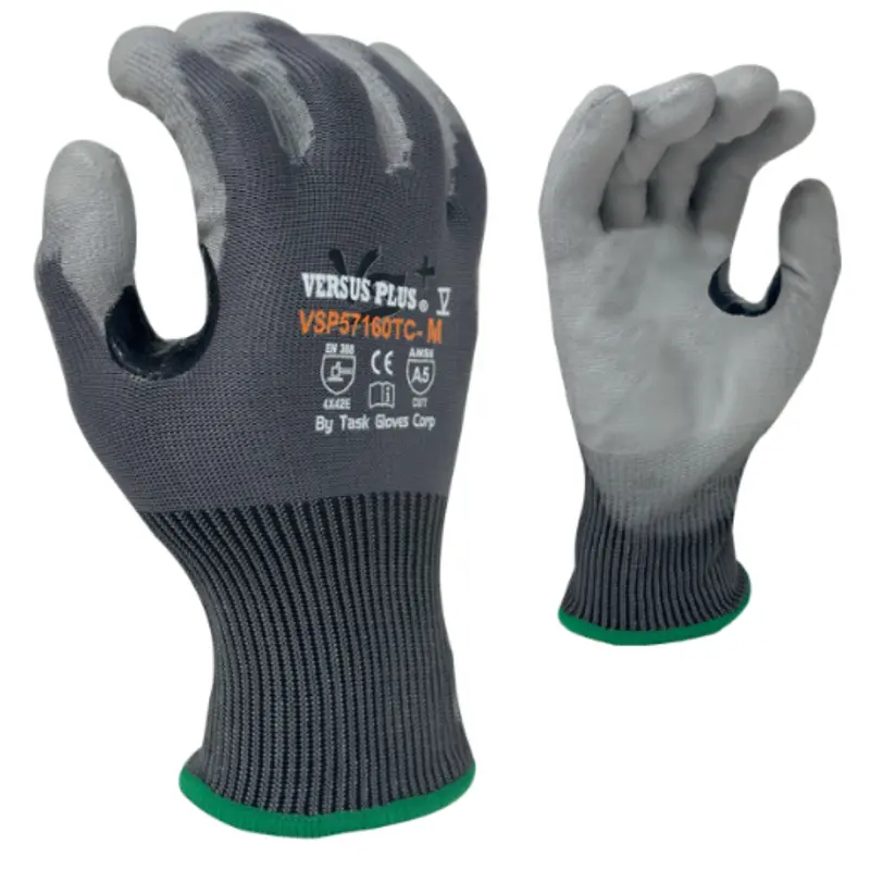 Vsp57160tc : Versus Plus 15 Gauge Gray Turnbull Yarn And R-Pet, Gray Polyurethane Palm Coated, Reinforced Thumb Saddle, Ansi Cut A5, Touchscreen Compatible, 12-Pack 1