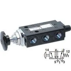 X3064422 - Norgren Super X Valve, 2-Position, 5-Way, Spool Configuration 3 Blocked, 1 To 2 And 4 To 5 In Neutral, 1/4" Npt, Inline, Manual, Button" 1