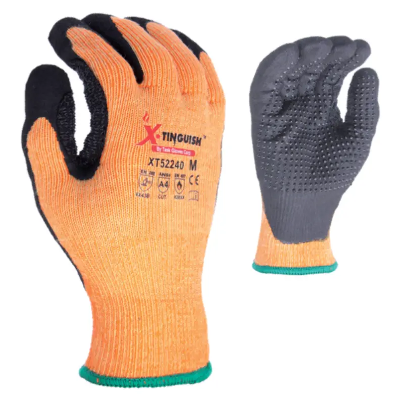 Xt52240 : Xtinguish 10 Gauge Aramid Shell, Polyester Terry Cloth Inner Lined, Black Sandy Nitrile Palm Coated With Nitrile Dots, Ansi Cut A4, 12-Pack 1