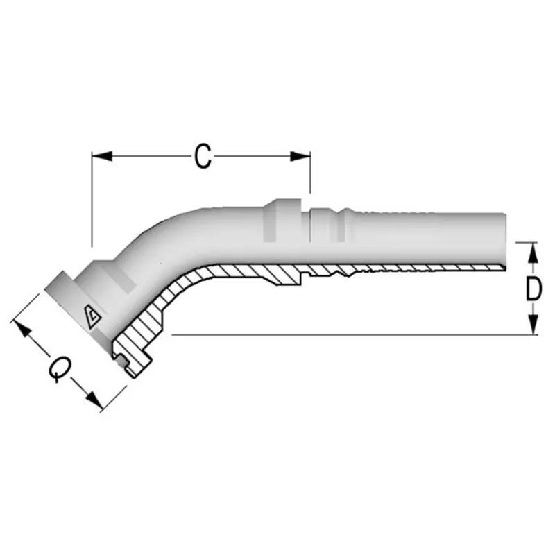 Z-3232-C624 : Alfagomma 45-Degree Steel Interlok Insert, 2 (-32) Hose X 2 (-32) Code 62 Flange 1