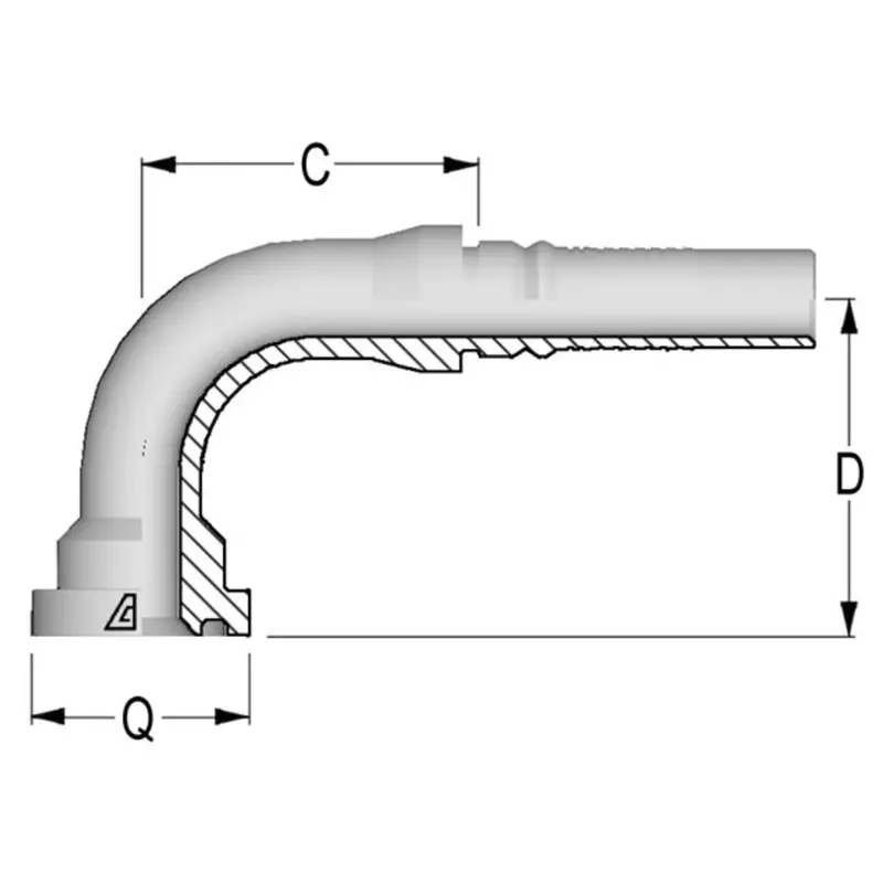 Z-3232-C629 : Alfagomma 90-Degree Steel Interlok Insert, 2 (-32) Hose X 2 (-32) 90° O-Ring Flange Sae J518 Code 62 Interlock 1
