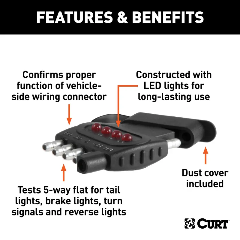 Curt 5-Pin Flat Trailer Wiring Tester – Diagnostic Socket For Towing Vehicle Electrical Systems 1