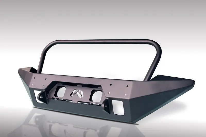 Fab Fours Fmj Full-Width Winch Bumper – Two-Stage Black Powder-Coated Front Bumper With Integrated Grill Guard For Jeep Jk 1