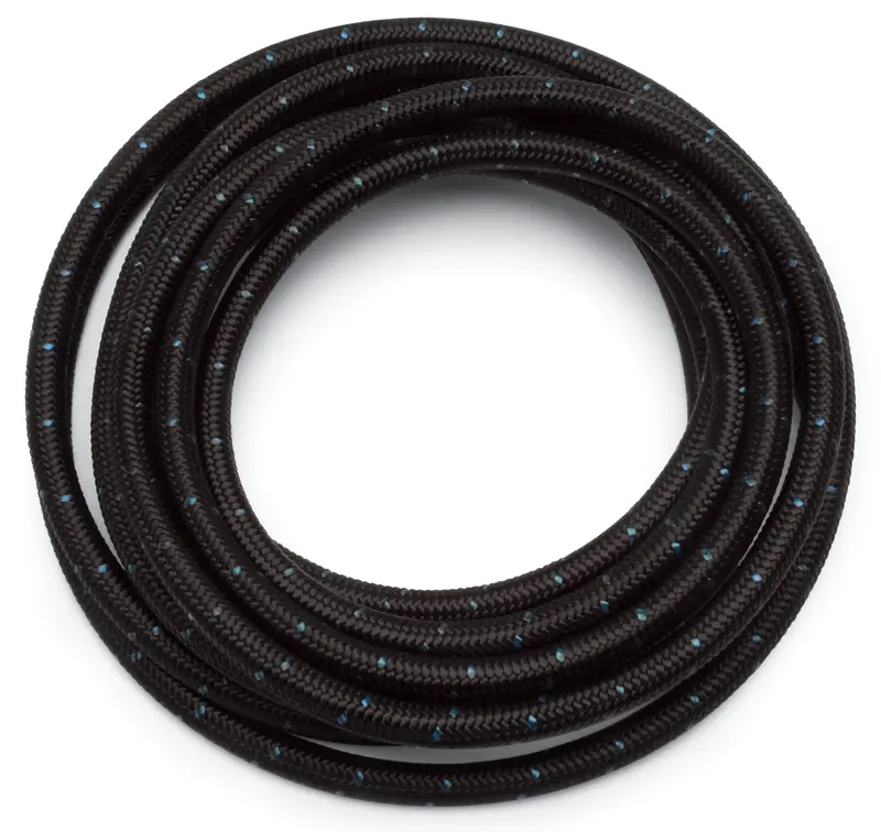 Russell Proclassic An-08 Brake Or Fuel Hose – 10-Foot Black Woven Roll With Blue Tracer 1