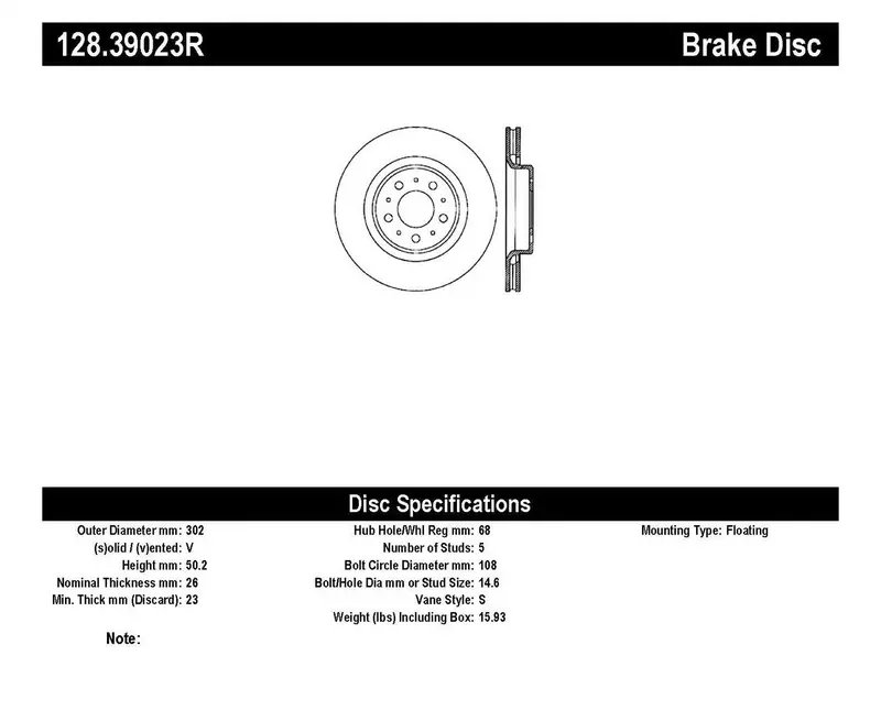 Stoptech 128.39023R Cross-Drilled Front Right Brake Rotor – Sport Series 1