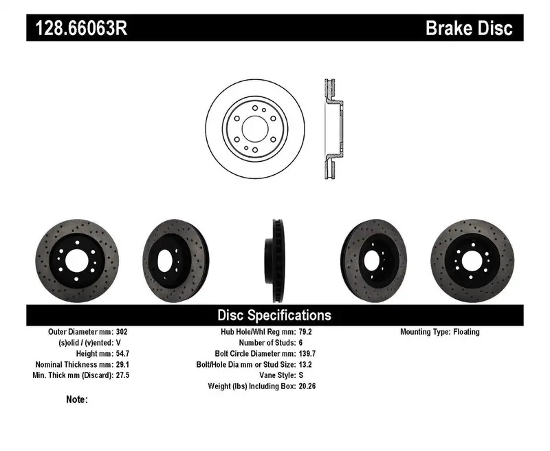 Stoptech Sport Cross-Drilled Rotor 128.66063R – Front Right Replacement 1